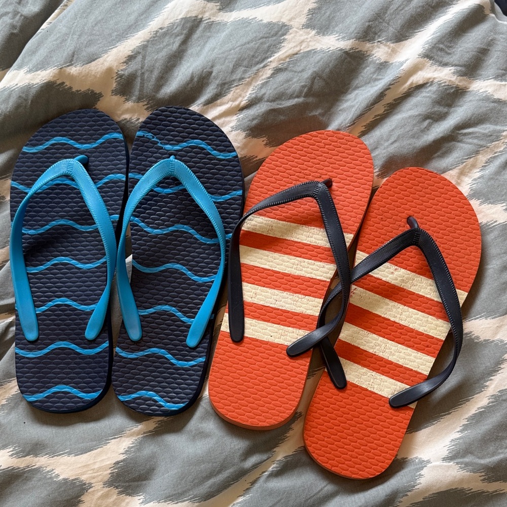 Pair of Casual Flip Flops - Navy/Blue and Orange/Striped